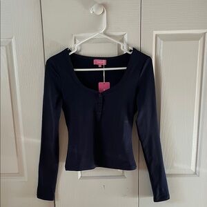 Edikted Navy Blue Long Sleeve Top